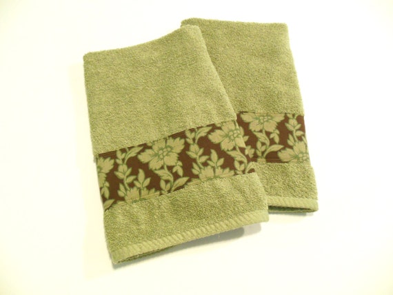 Green Decorative Hand Towels Sage Green Brown by