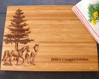 Horse Lovers Custom Cutting Board Equestrian Gift for Birthday or Christmas, Bridal Shower, Equine Kitchen Decor, Horse Custom Cutting Board