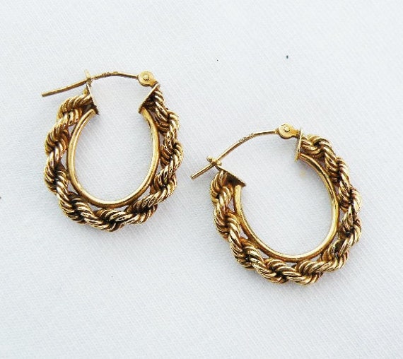 G122 10K GOLD Rope Design Hoop Earrings by MargosMemories on Etsy