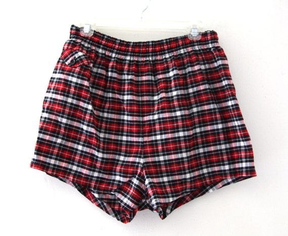 Vintage 50s Swim Trunks shorts mens plaid black red manhattan