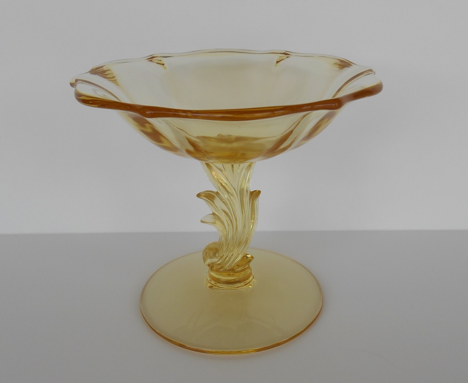 Vintage Baroque Fostoria Compote Glass Yellow / Topaz Dish