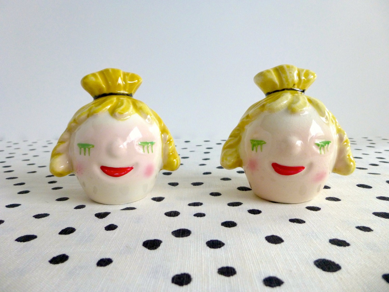 Vintage Japanese Salt and Pepper Shakers, Lady Head Salt and Pepper