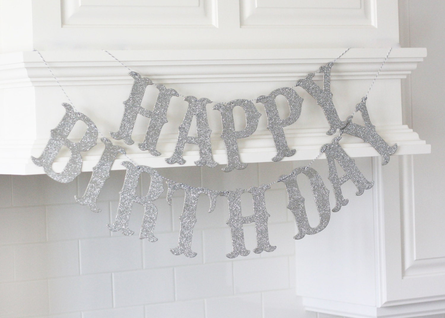 Happy Birthday Glitter Banner Silver Large by LaLaCoutureBoutique