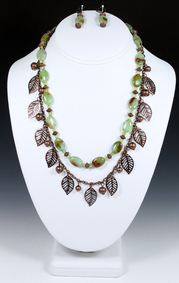 Chrysoprase and Copper Necklace & Earrings, Chrysoprase Necklace, Copper Necklace