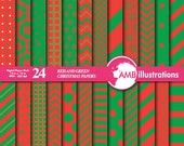 80% OFF Beautiful Mixed papers in Red and green, Christmas papers,chevron papers, striped papers, mixed Digital paper- AMB-549 Il_170x135