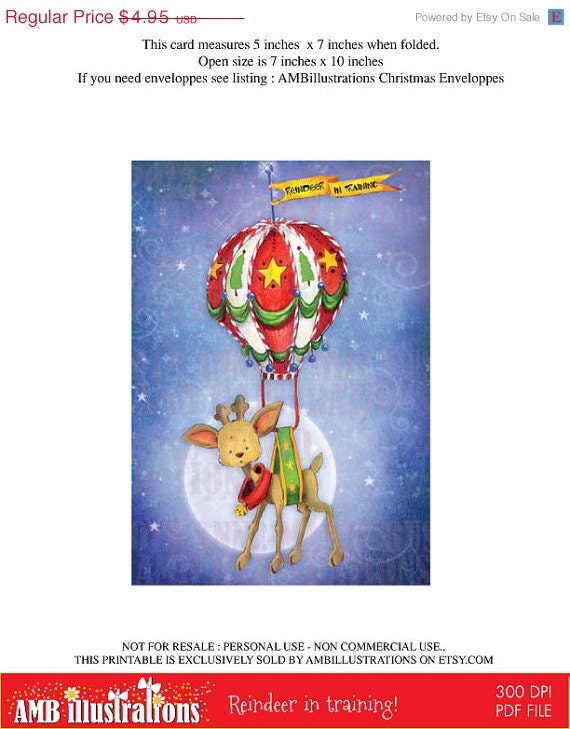 80% OFF Printable Christmas cards DIY instant download - Rudy's training to fly! AMB-610 Il_570xn