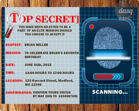 INSTANT DOWNLOAD Spy Invitation - Secet Agent Party - Spy Invitation - Secret Agent Invite- Bachelor- Murder Mystery