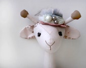 Giraffe - a fabric toy for decoration of the house and for game. Art cloth doll. Gray and pink color.