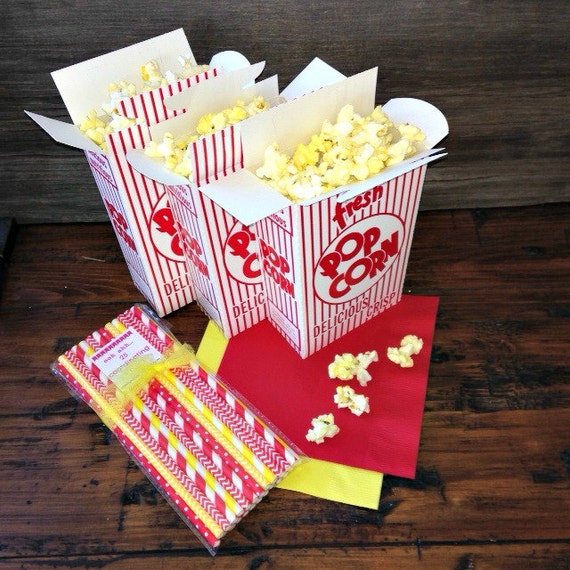 12 Popcorn Box/Straw Combo Movie Night Sleepover Carnival