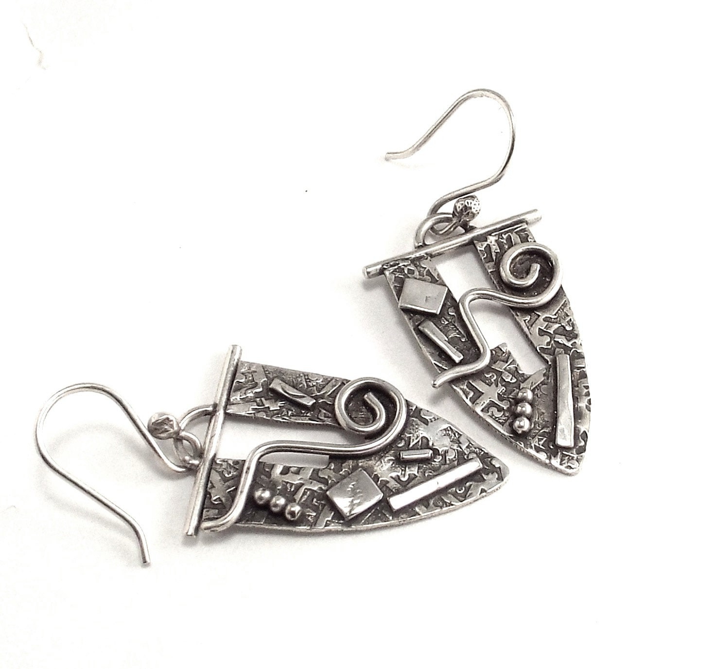 Shield Shaped Sterling Earrings Asymetrical Earrings