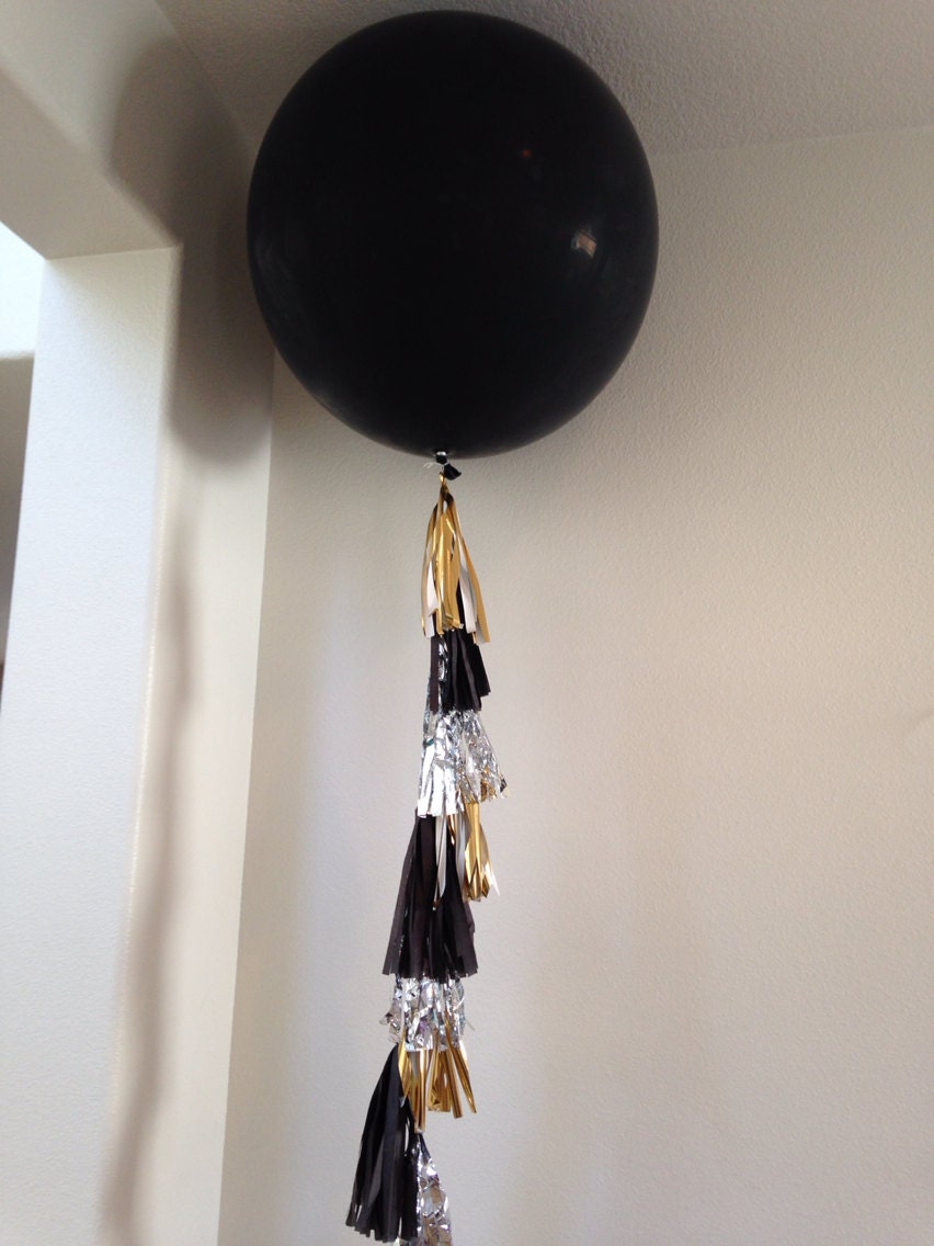 Giant 36 black balloon tassel silver gold cute by IrisBlingtique