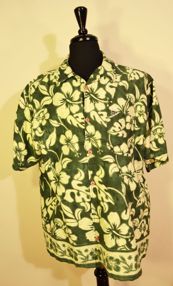 Free Ship Quicksilver Hawaiian Shirt Green and by crazygoodbananas