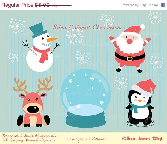 40 off Sale SALE Christmas Clip art Retro Style by SanJonesDigi