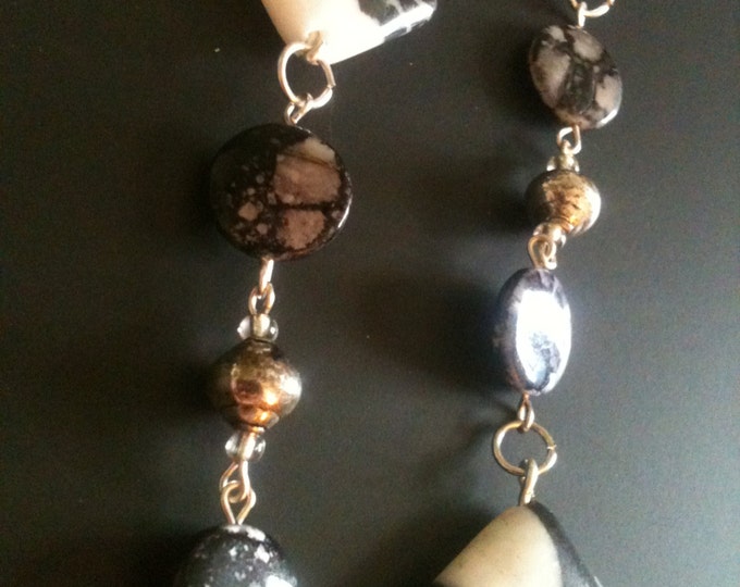 black and white stone & shell necklace and earring set