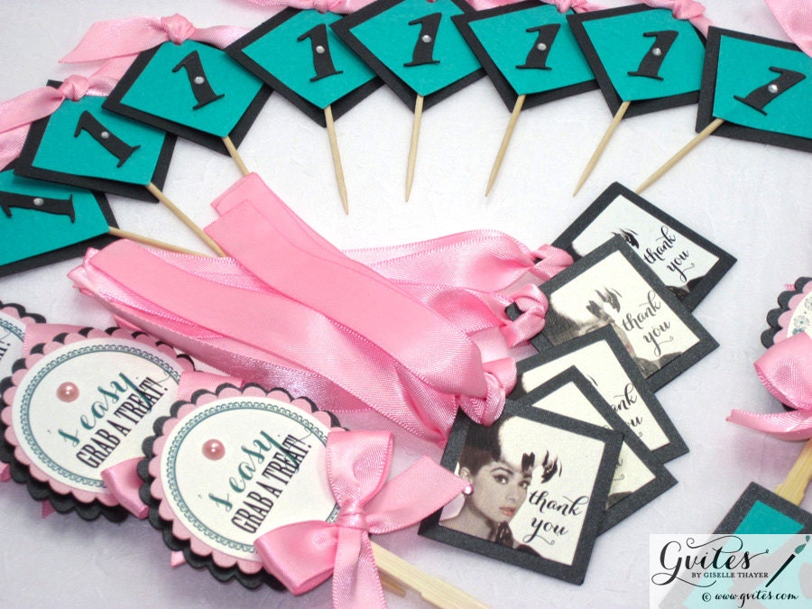 Tiffany Blue Pink Cupcake Toppers Breakfast at Tiffany First