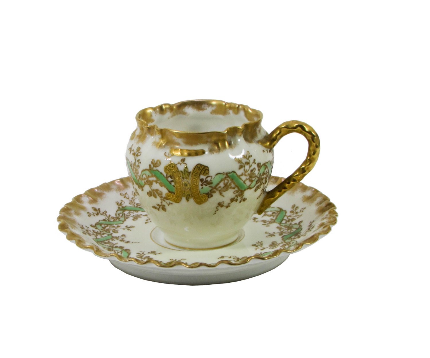Haviland Limoges Antique Demitasse Cup and Saucer Monogram