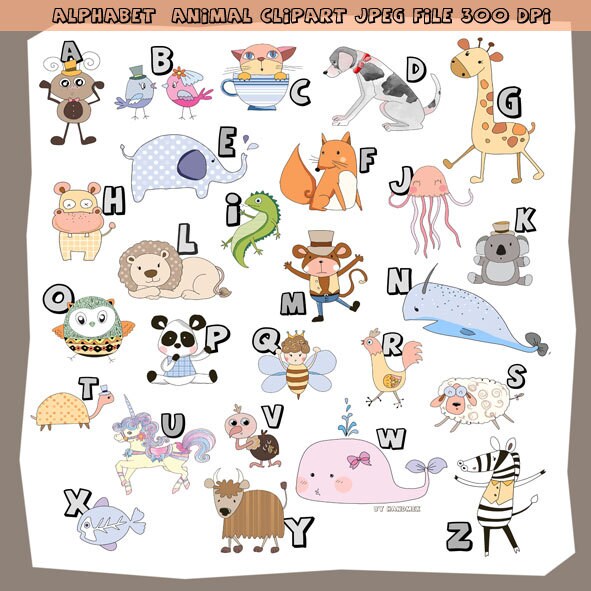 Alphabet Clipart Animal Clipart A-Z instant download