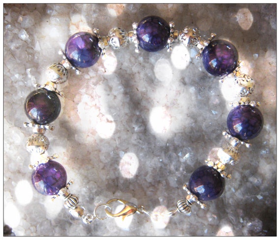 Beautiful Handmade Silver Bracelet with Purple Dream Dragon Fire Vein Agate