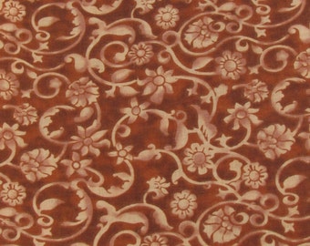 SALE, 3.99!! Brown Flowers and Scrolls Fabric By the Yard