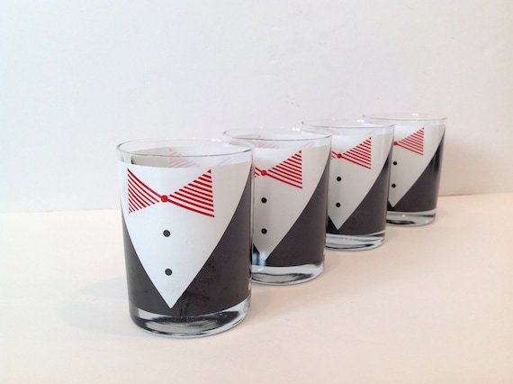 Mid Century Georges Briard Tuxedo Cocktail Glass Tumblers set of 4