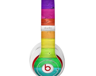 The Rainbow Highlighted Wooden Planks Skin for the Beats by Dre Headphones (All Versions Available)