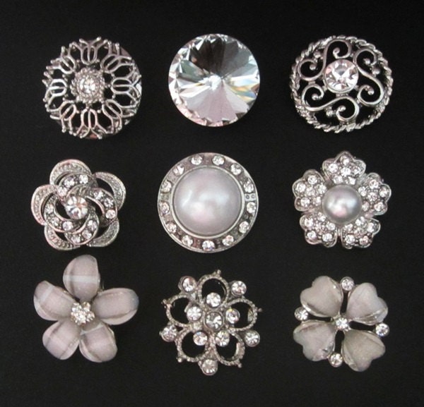 9 assorted clear rhinestone buttons crystal by chicbuttons