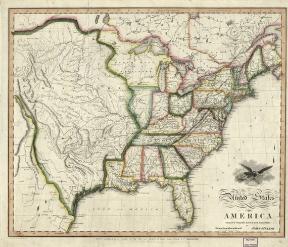 Map of the United States 1818 by HistoricPerspectives on Etsy