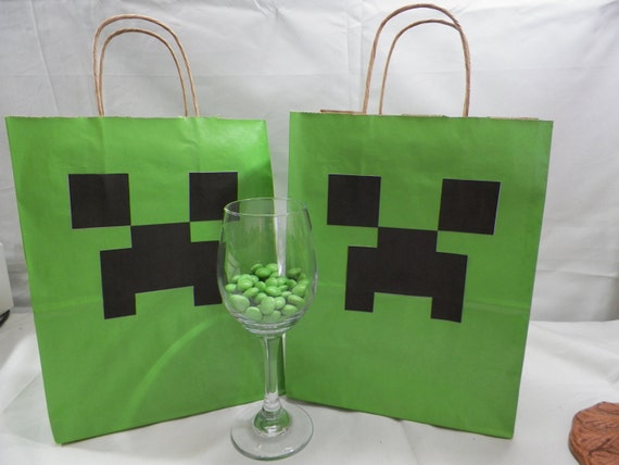 10 Minecraft Birthday Party Creeper Treat Sack Goody Candy Bags with Handles Il_570xn