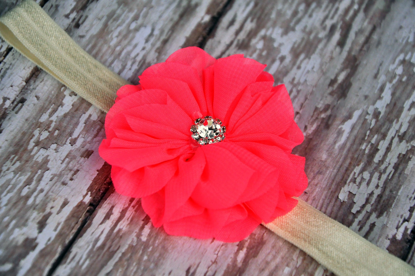 Neon Pink floral headband Ready to Ship by McKenzieGraceDesigns