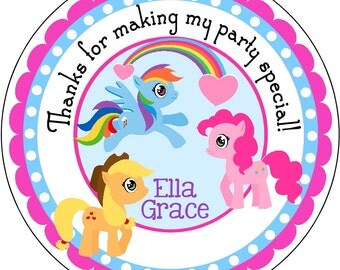 My Little Pony Personalized Birthday Labels Stickers for use as Gift Tags, Party Favors, or Address Labels