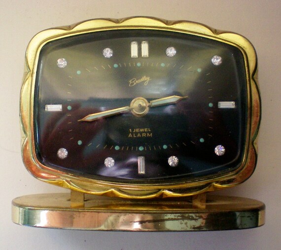 German Alarm Clock with Rhinestone Numerals by Bradley - 3286