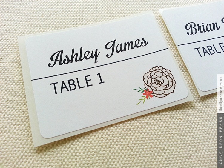 Elegant Floral Wedding Place Card Labels Stickers