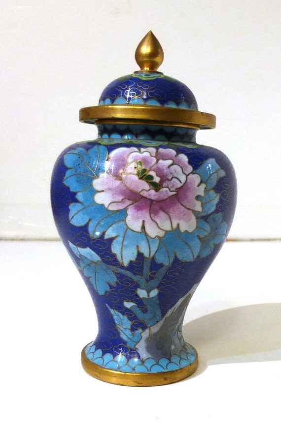 Charming Blue Cloisonne Vase with Lid in by KCsVintageTreasures
