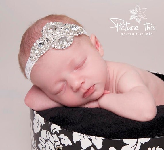 White Headband. Christening Headband. Baptism headband.Newborn