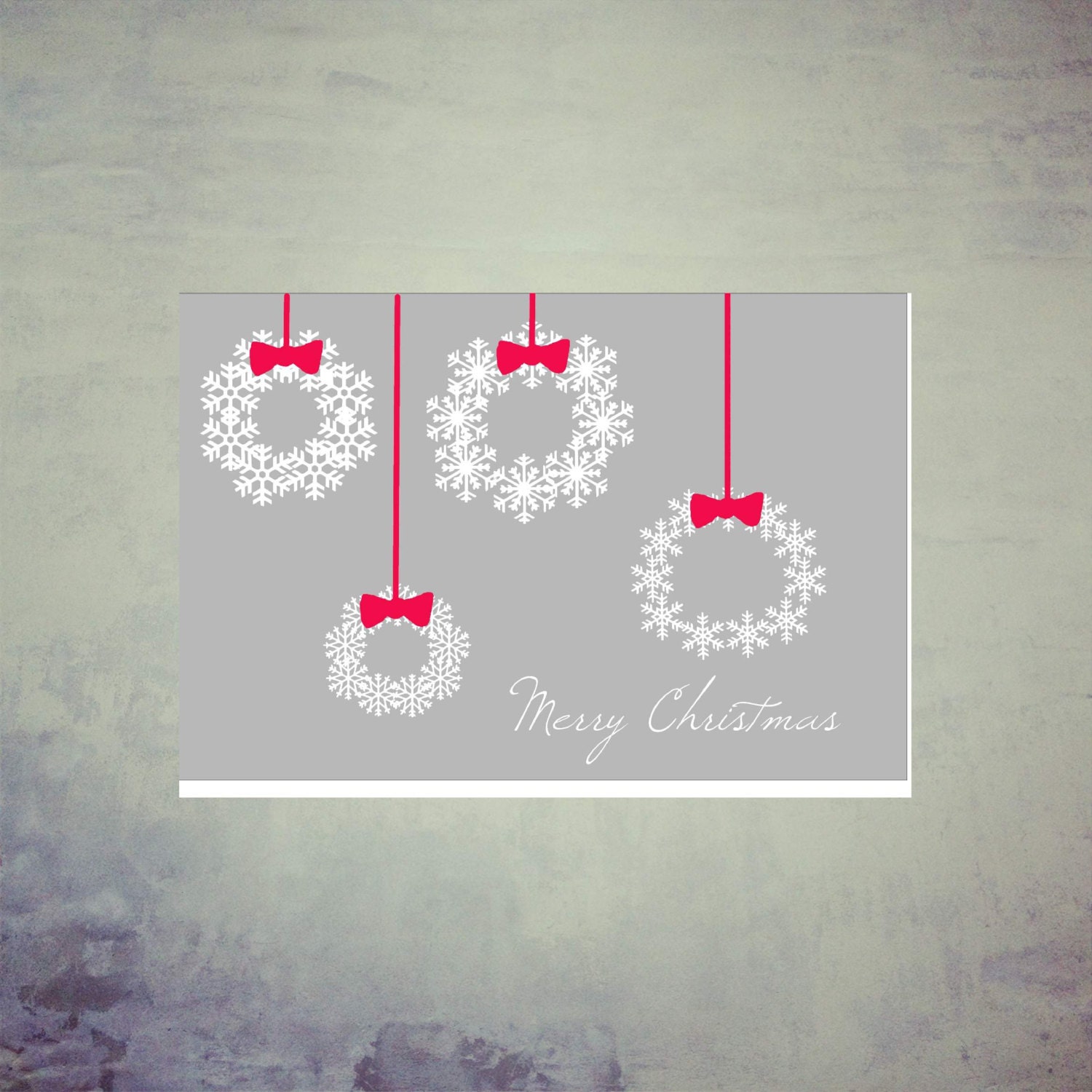 Printable Christmas Card, Printable Holiday Card, Greeting Card, Red Snowflake Wreath Merry Christmas Card