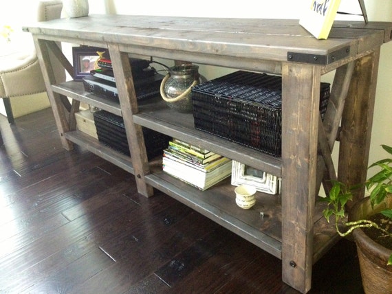 Rustic X Distressed Handmade Console \/ Media Table