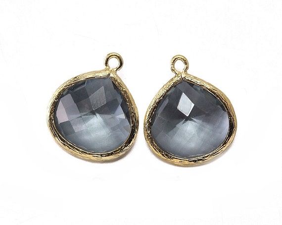 Black Diamond Glass Pendant . Jewelry Craft Supplies . 16K Polished ...