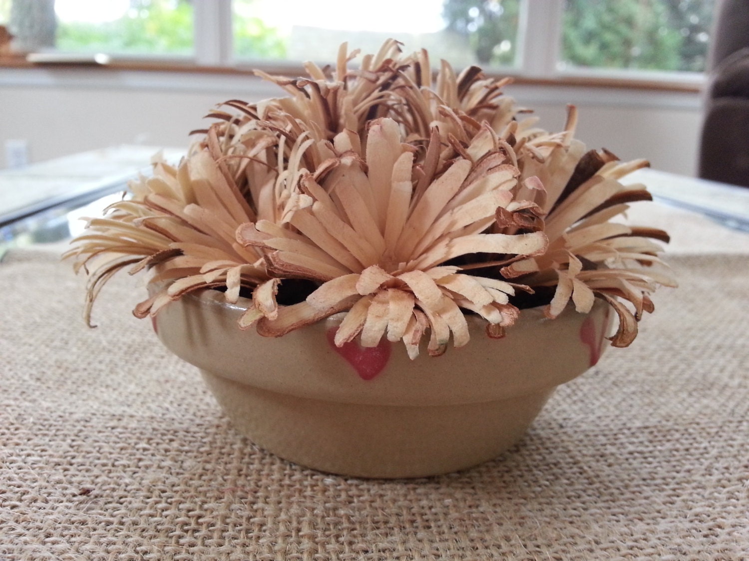 Natural White Hand Carved Wooden Flowers in a by WesnersWhittles