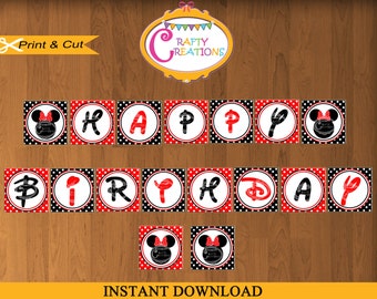 Minnie Mouse Banner - Minnie Mouse Printable Banner -Red Minnie Mouse -Minnie Mouse Party -Birthday Banner-INSTANT DOWNLOAD-CraftyCreations