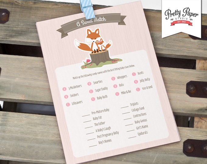 Sweet Match Game - Woodland Baby Shower // INSTANT DOWNLOAD // Fox Baby Shower Game // Baby Girl // Pink // Printable Digital BS02