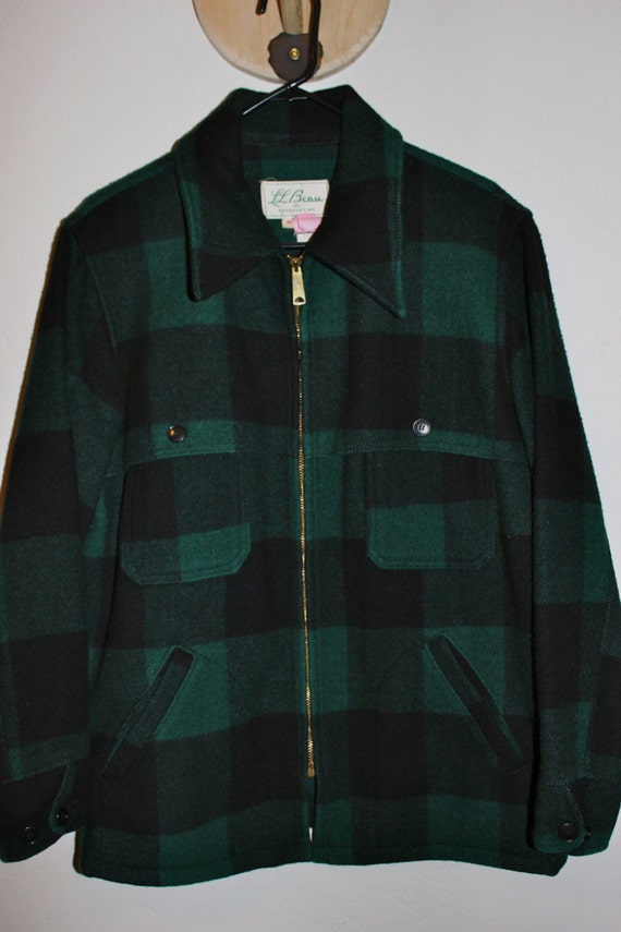 vintage ll bean zip up wool jacket ll bean cursive label wool