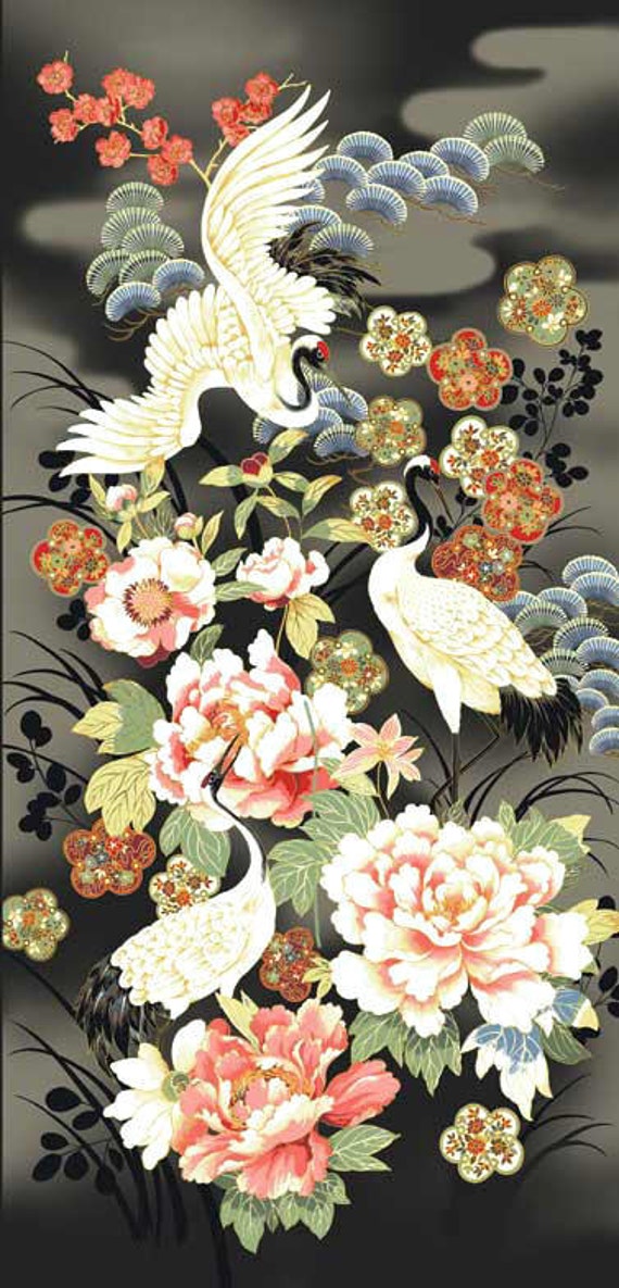 Japanese Asian Quilting Sewing Fabric Tadashi Cranes