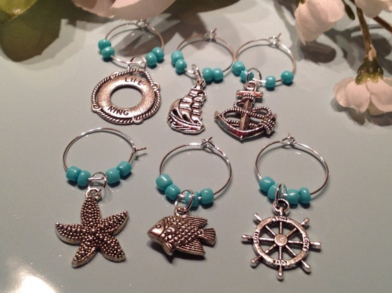 Ocean wine charms, beaded wine charms, housewarming gift, birthday gift, wine glass accessories, trendy jewelry