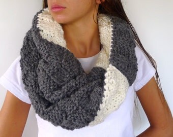 Cuello de lana reversible hecho a mano. Cuello de punto gris. Cuellos originales. Cuellos tejidos a mano. Ideas para regalar
