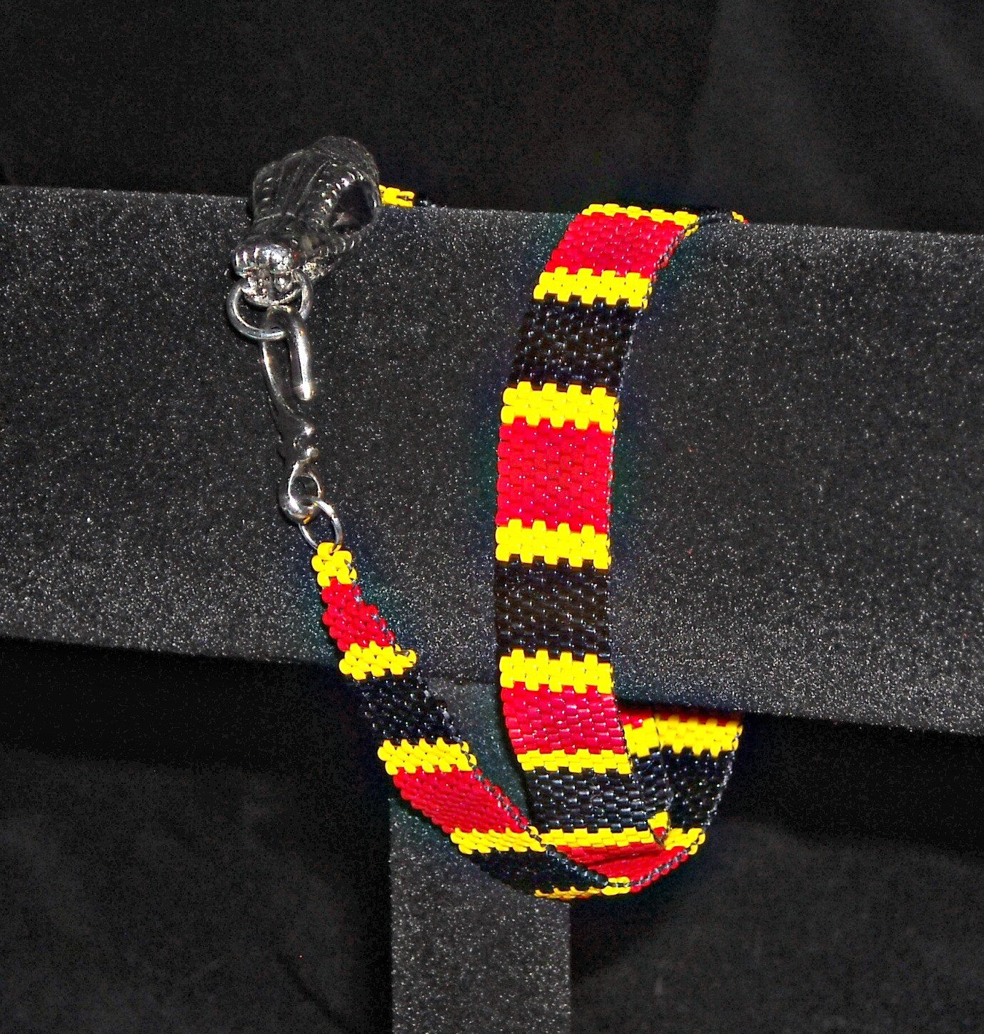 Coral Snake Wrap Bracelet with Antiqued Silver Toned Snake