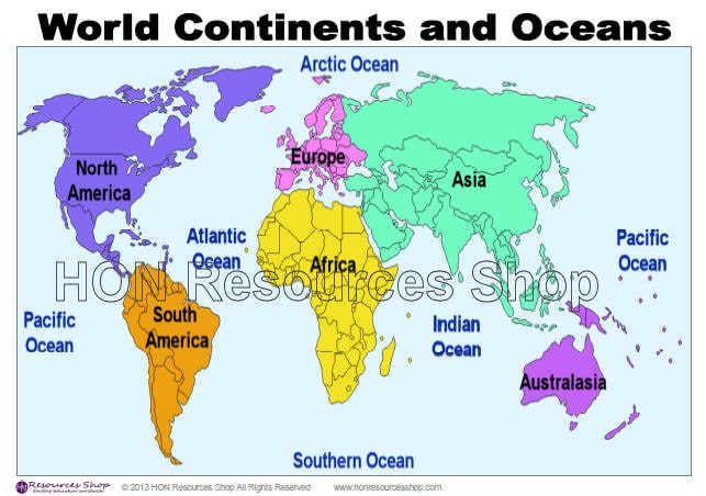 world continents and oceans map printable by honresourcesshop