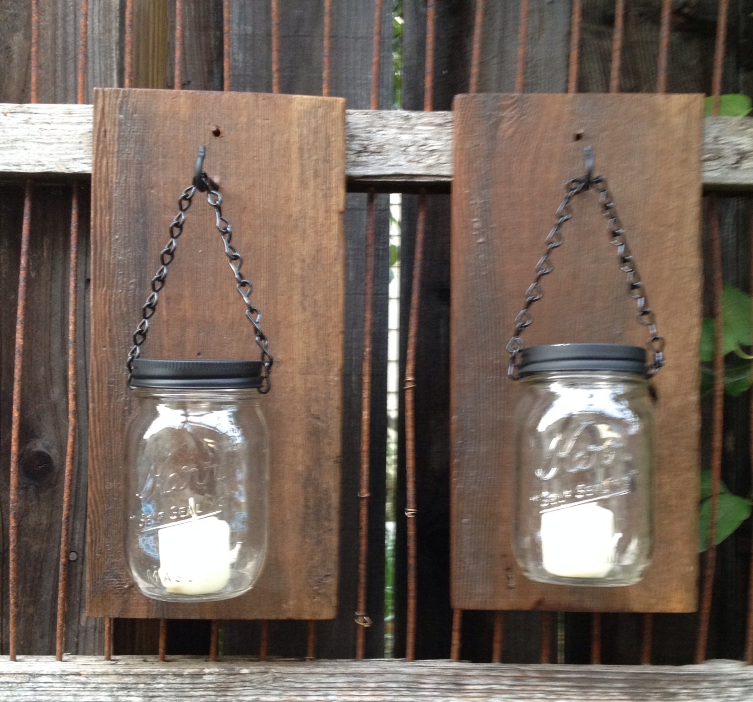 Barn wood mason jar candle holders by Thesalvagednail on Etsy