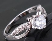 18k White Gold filled Antique White Sapphire Luxury Ring - Vintage Style - Size 6