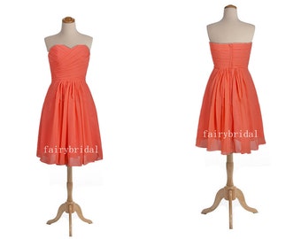Coral Bridesmaid Dress, A-line Sweetheart Short Bridesmaid Dress ...