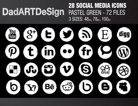 28 Grunge social media icons pink with distressed borders